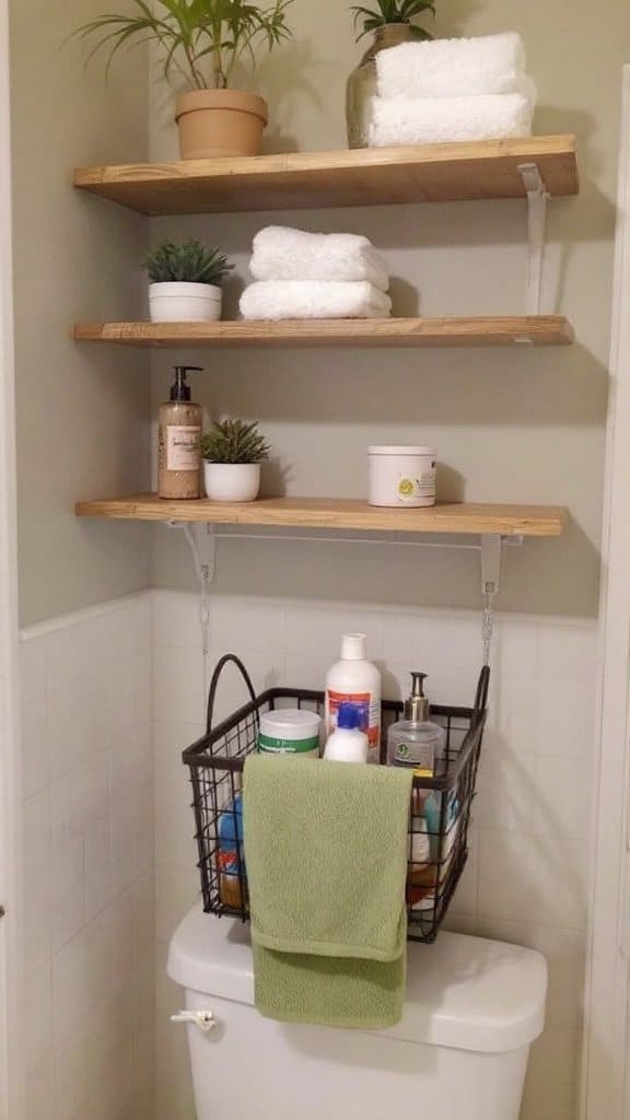 Under-shelf baskets for bathroom storage
