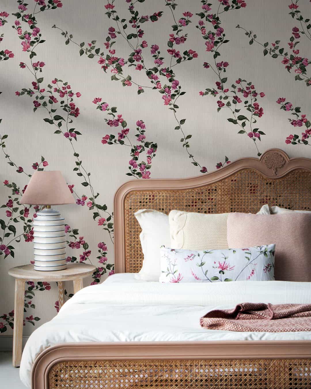 spring bedroom ideas floral wallpaper