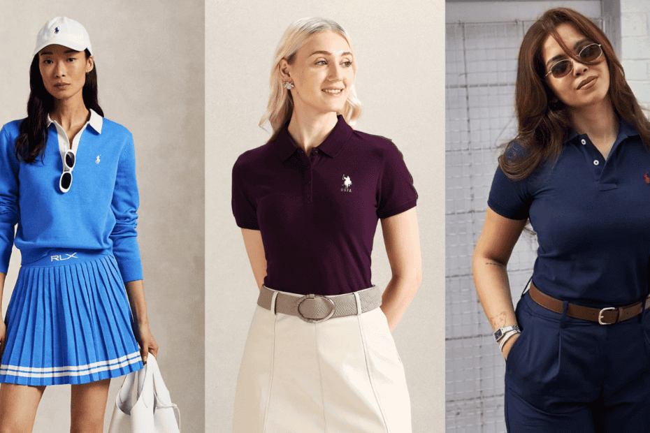 3 panel collage of polo outfits for women ideas