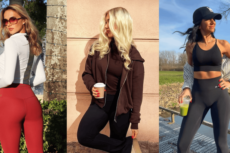 3 panel collage of cute leggings outfits for active women