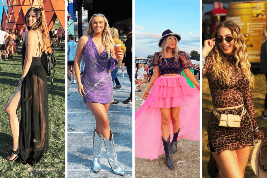 collage of festival outfit ideas