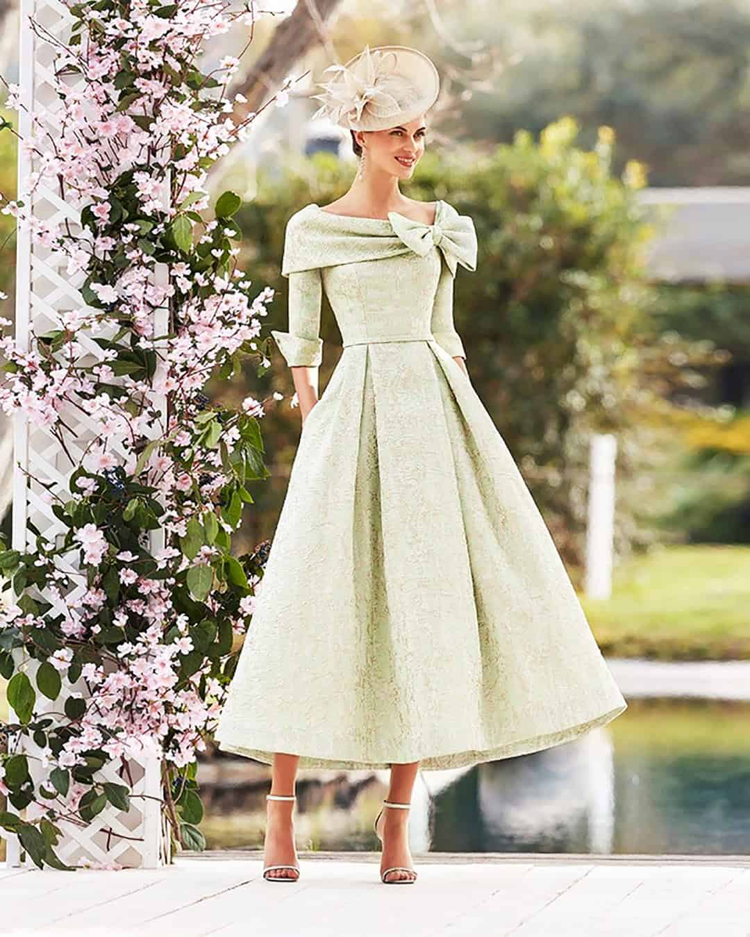 pale green cocktail dress with bow, cocktail dress code
