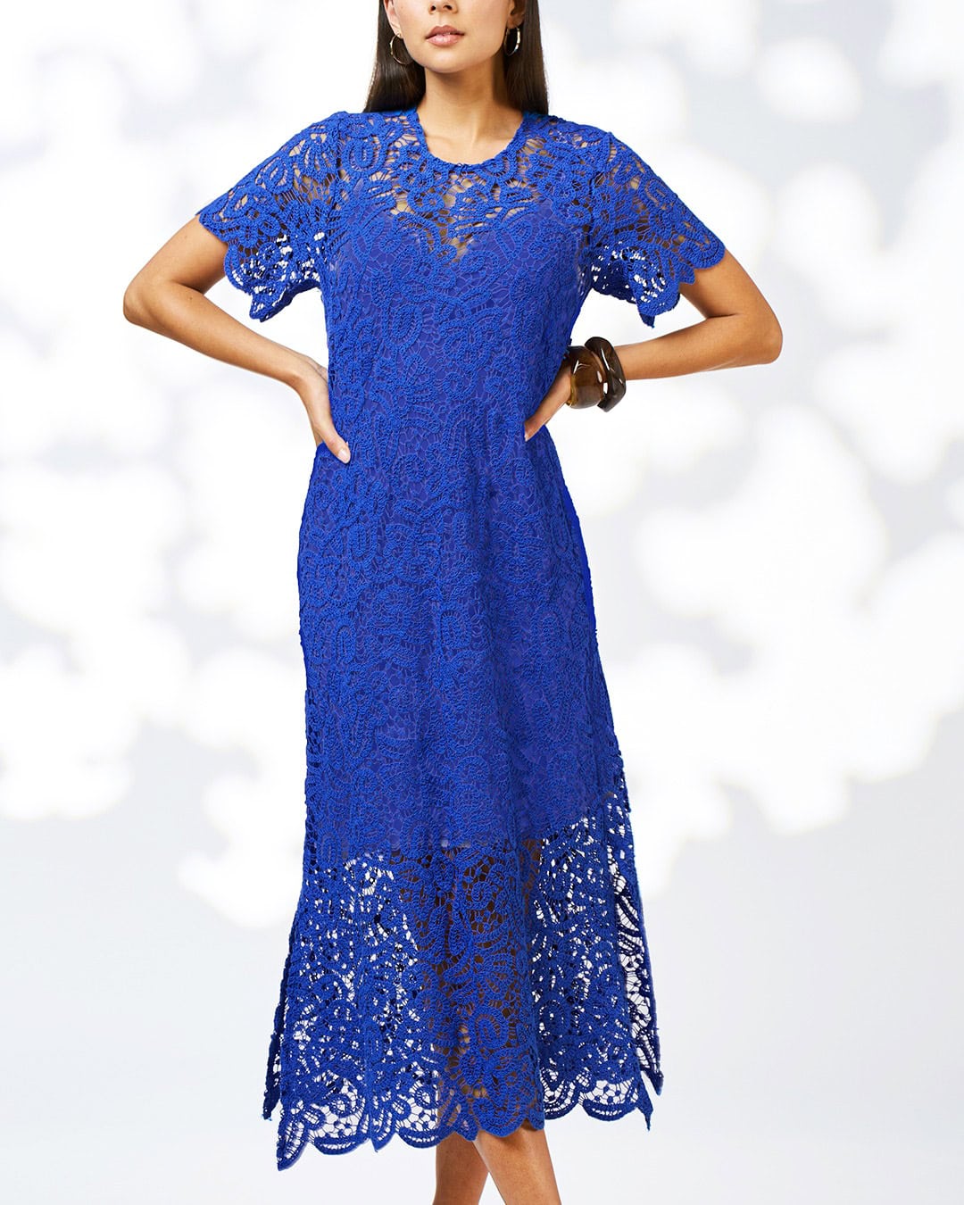cobalt blue cocktail dress with lace overlay