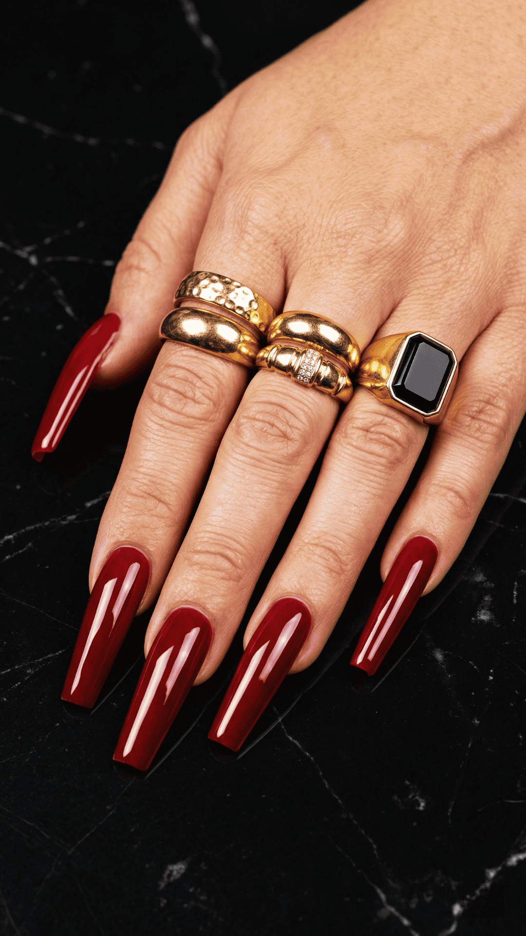 dark red baddie nails