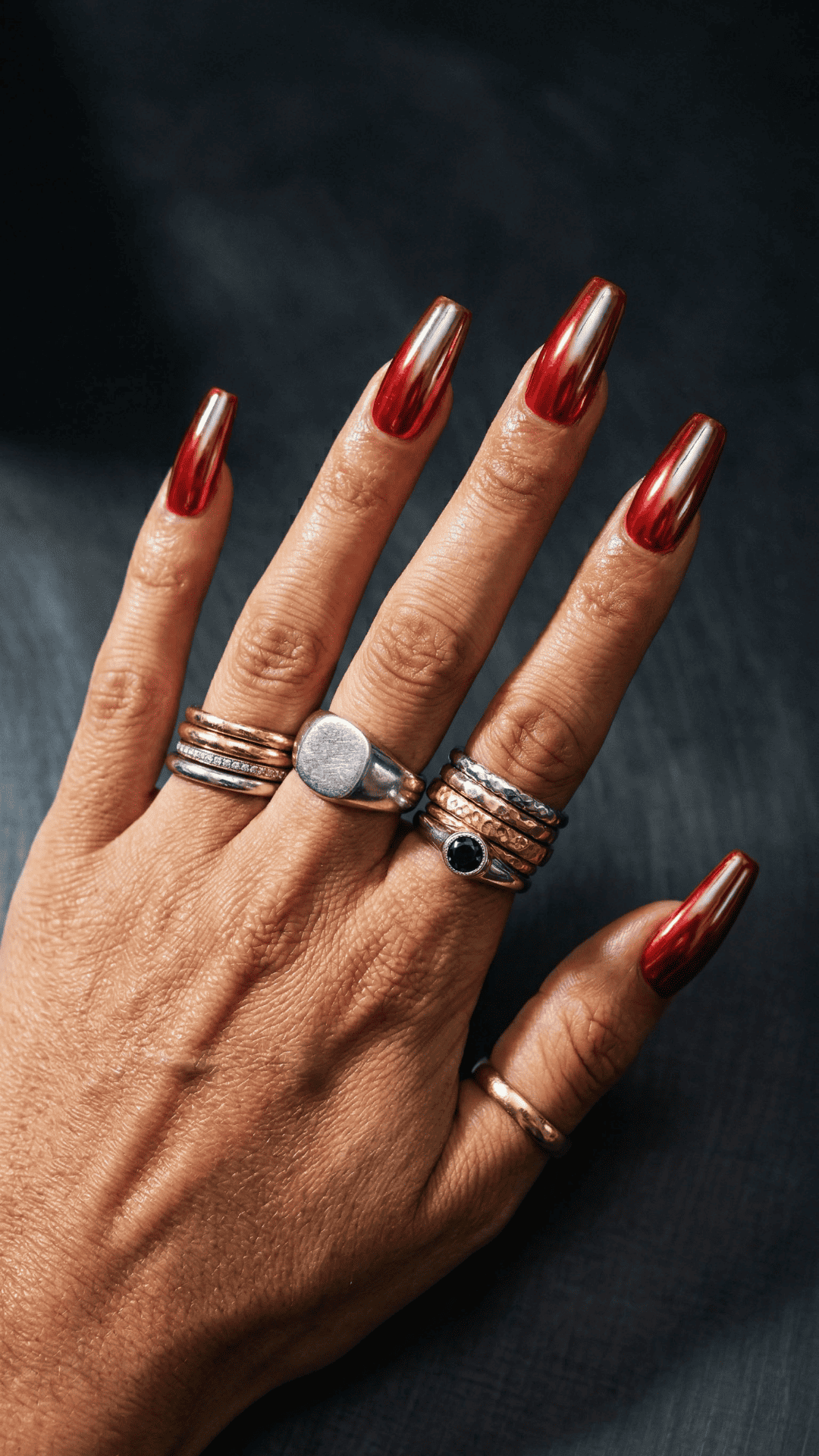 chrome red baddie nails