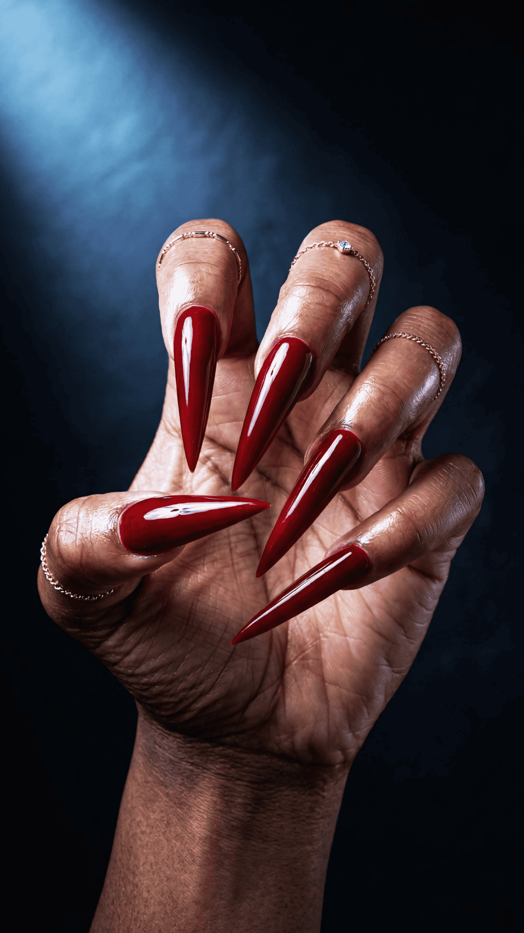 dramatic stiletto dark red baddie nails