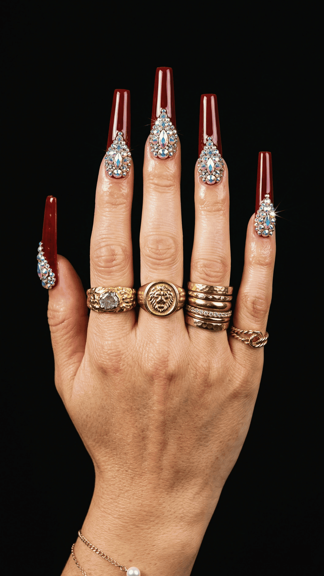 rhinestone red baddie nails