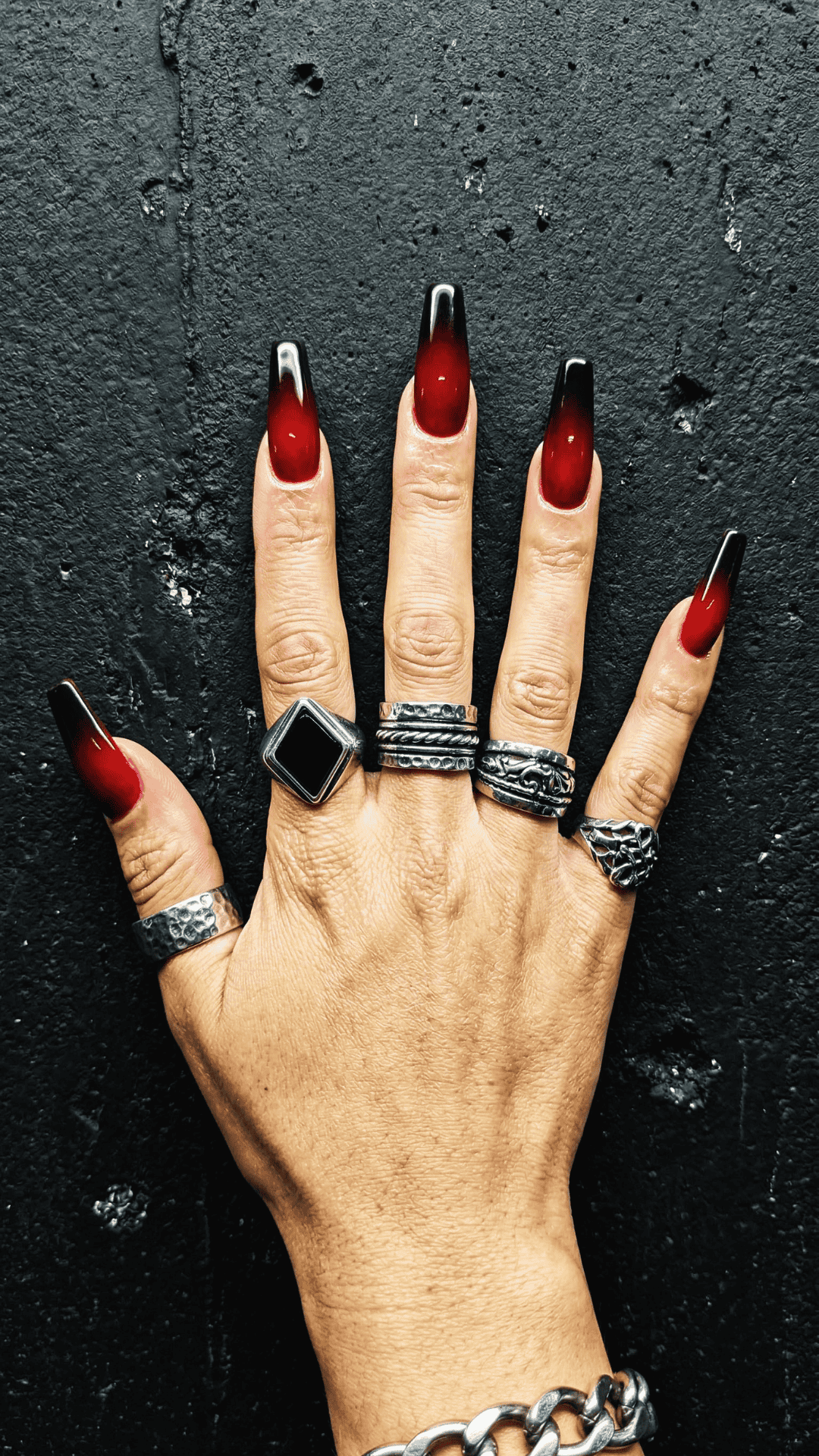 red to black ombre red baddie nails