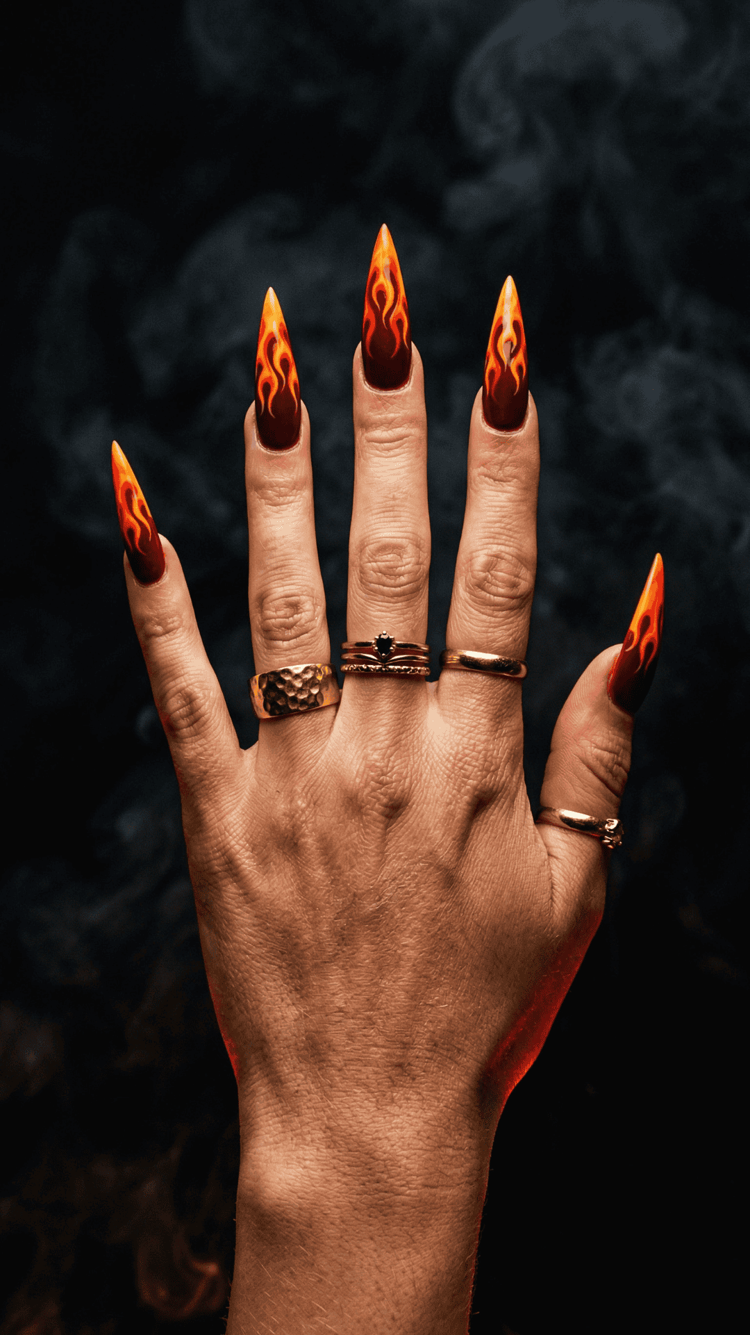 flame design red baddie nails