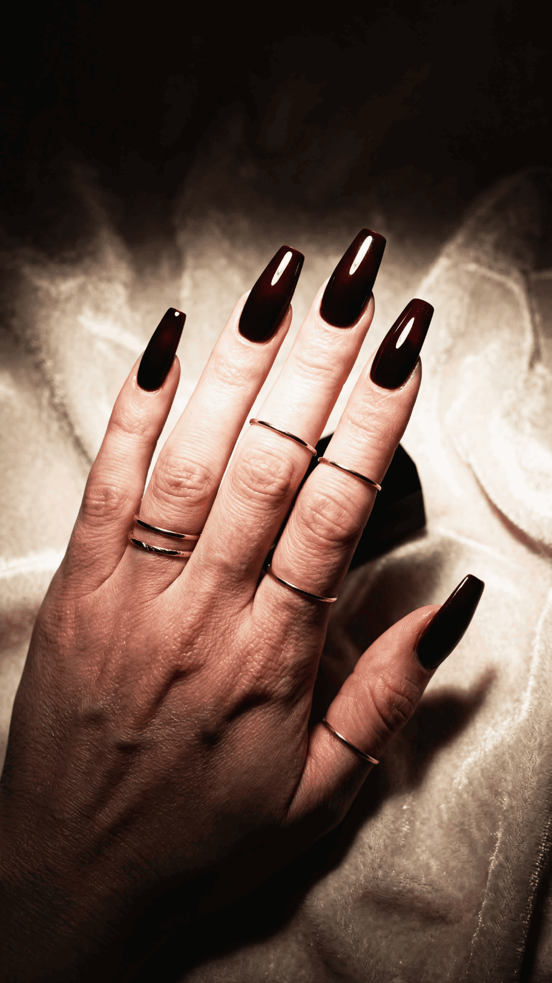 almost black red baddie nails