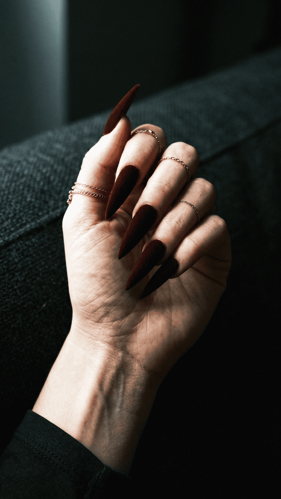 matte dark red baddie nails