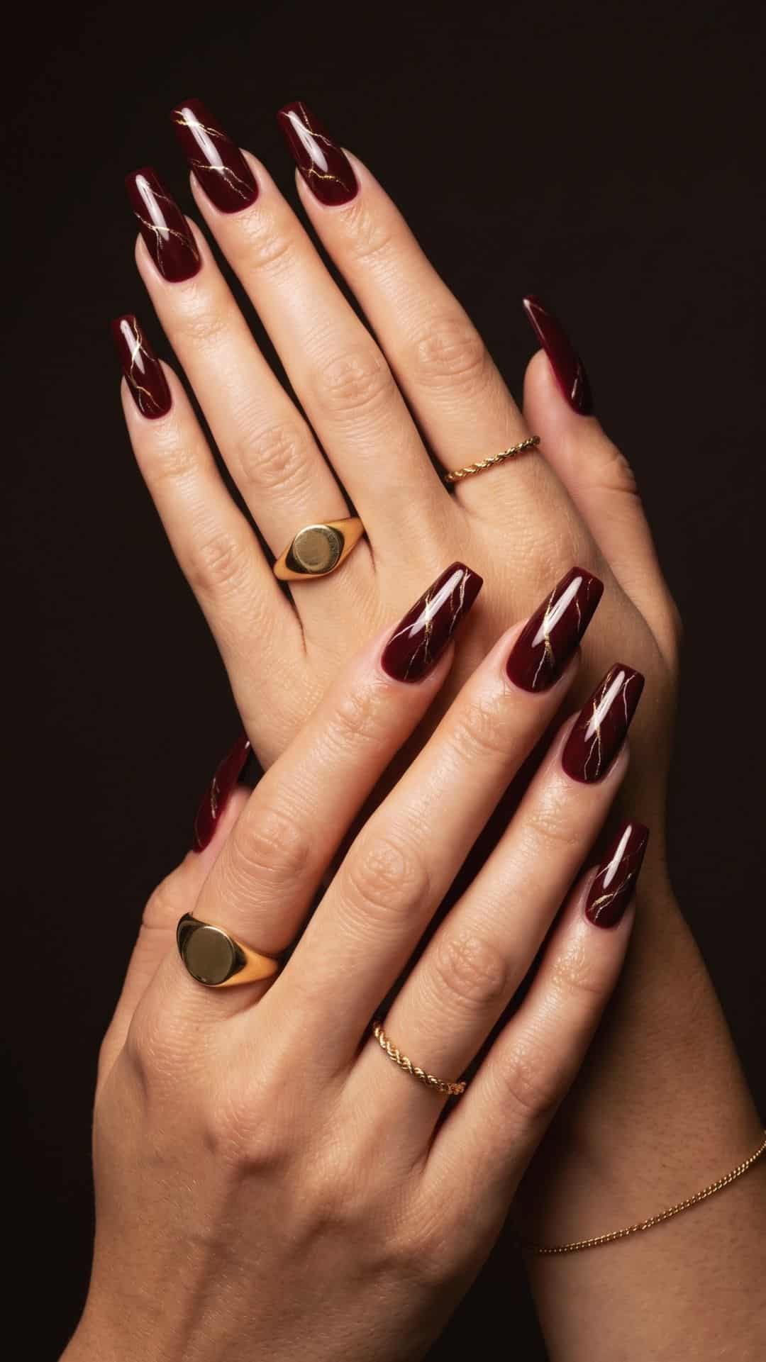 red marble nails, acrylic nails