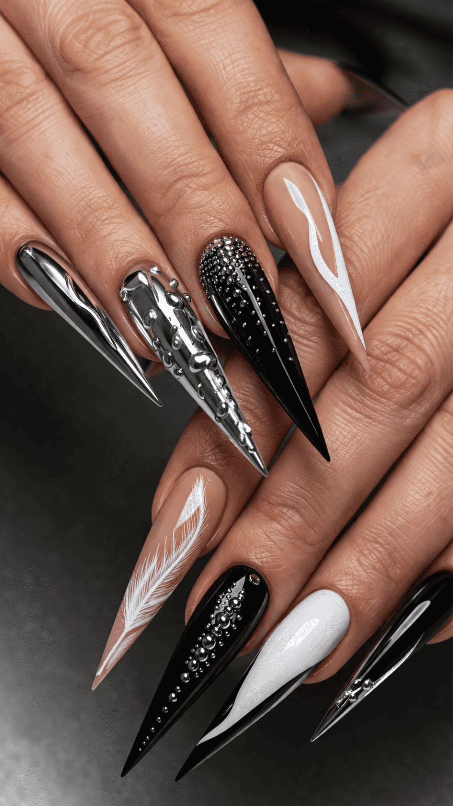 black and chrome baddie nails for summer