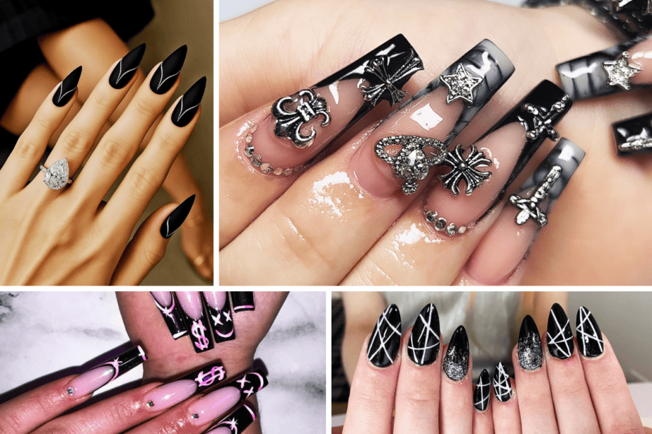 collage of images featuring black baddie nails