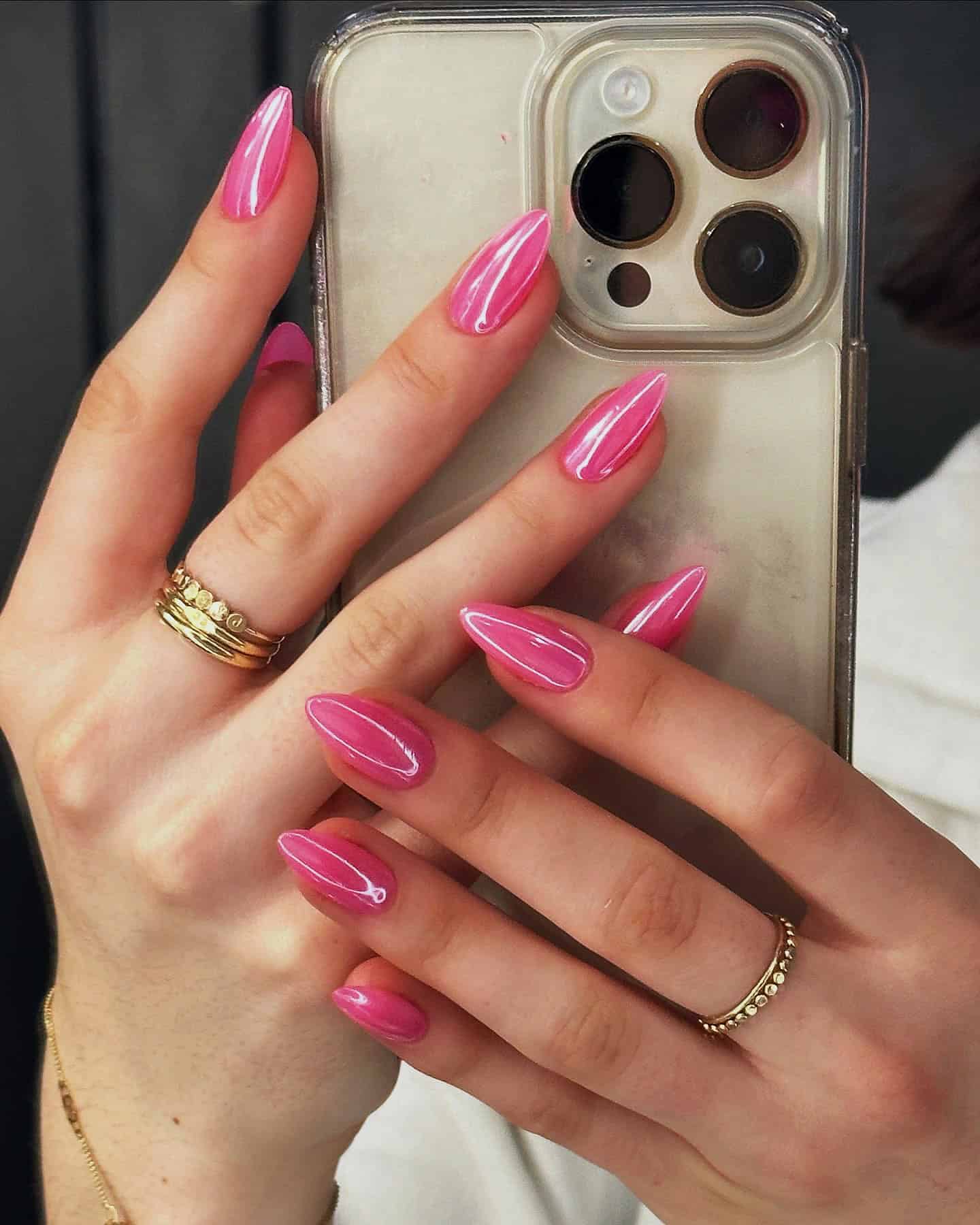 pink chrome nails for summer weddings
