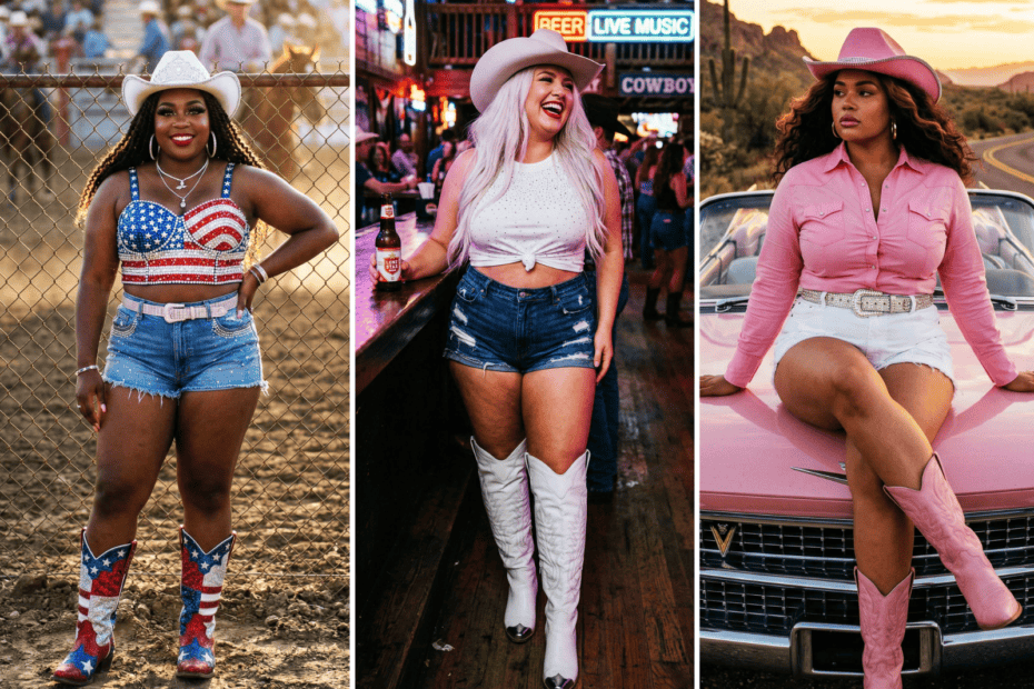 3 panel collage cute plus size cowgirl outfits
