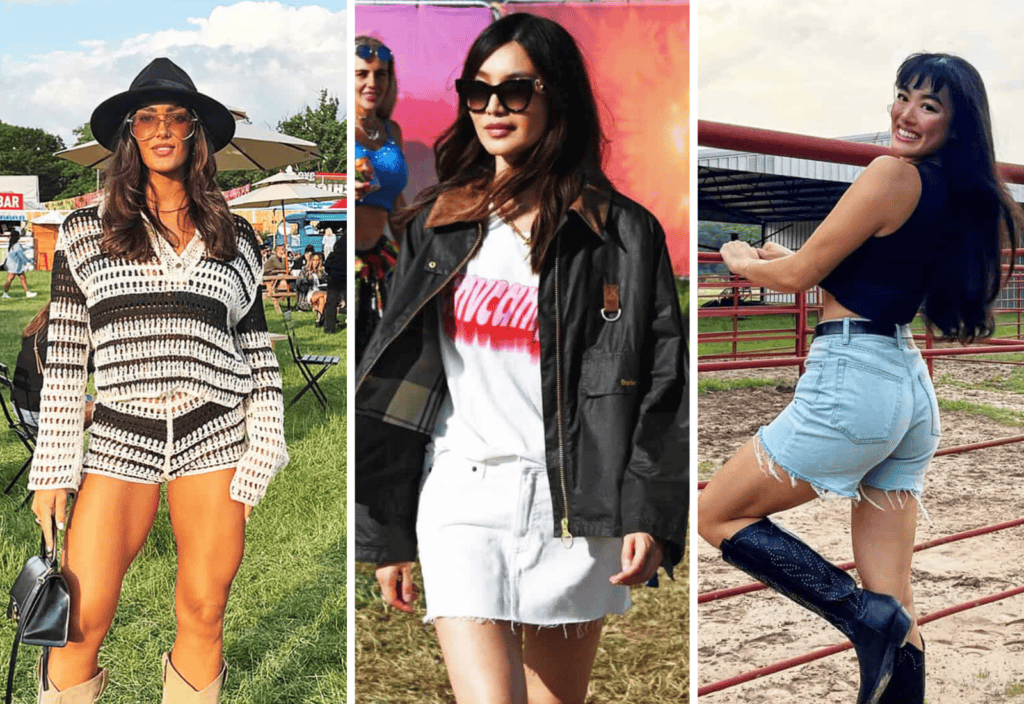 3 panel collage featuring budget festival outfits