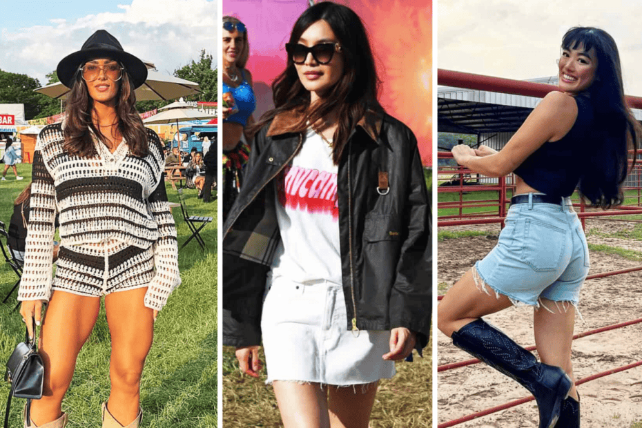 3 panel collage featuring budget festival outfits