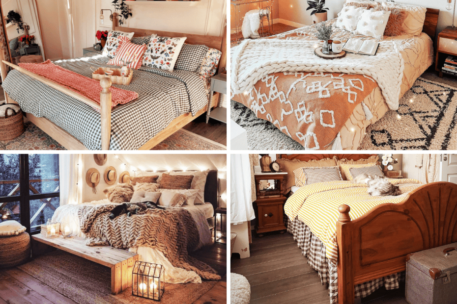 collage of cottagecore bedroom ideas