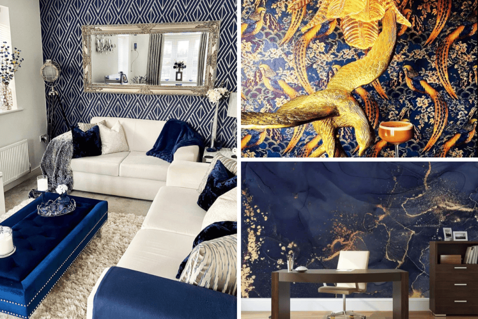 collage of dark blue wallpaper ideas