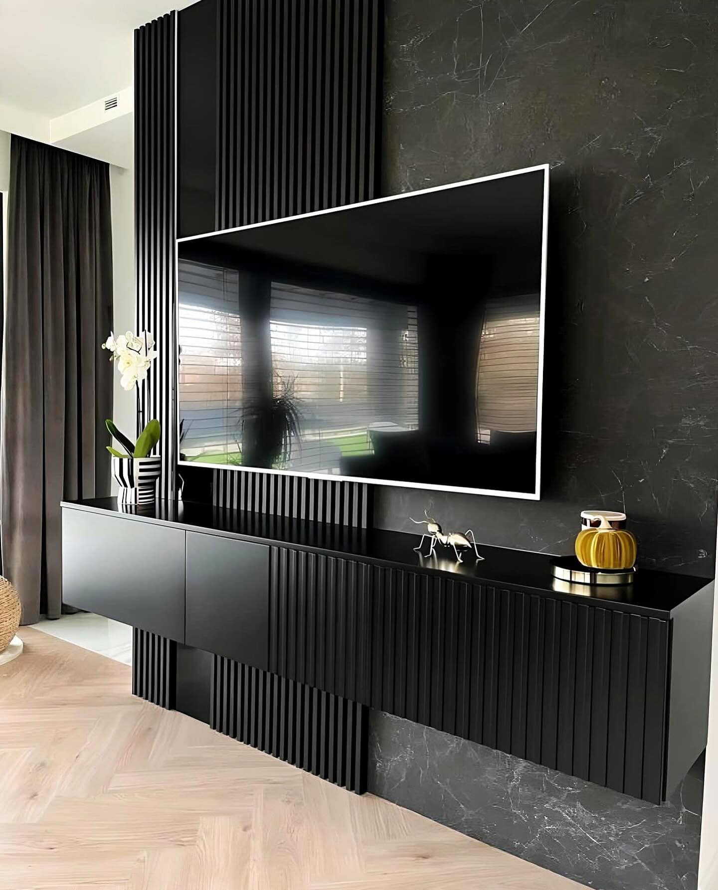 black marble wallpaper accent wall