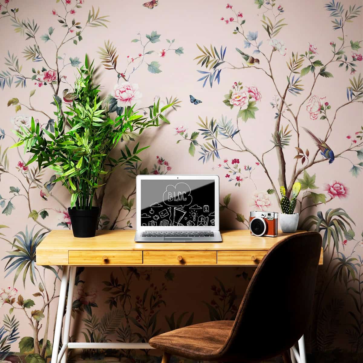 blush pink chinoiserie wallpaper with peonies and birds pink wallpaper ideas home decor