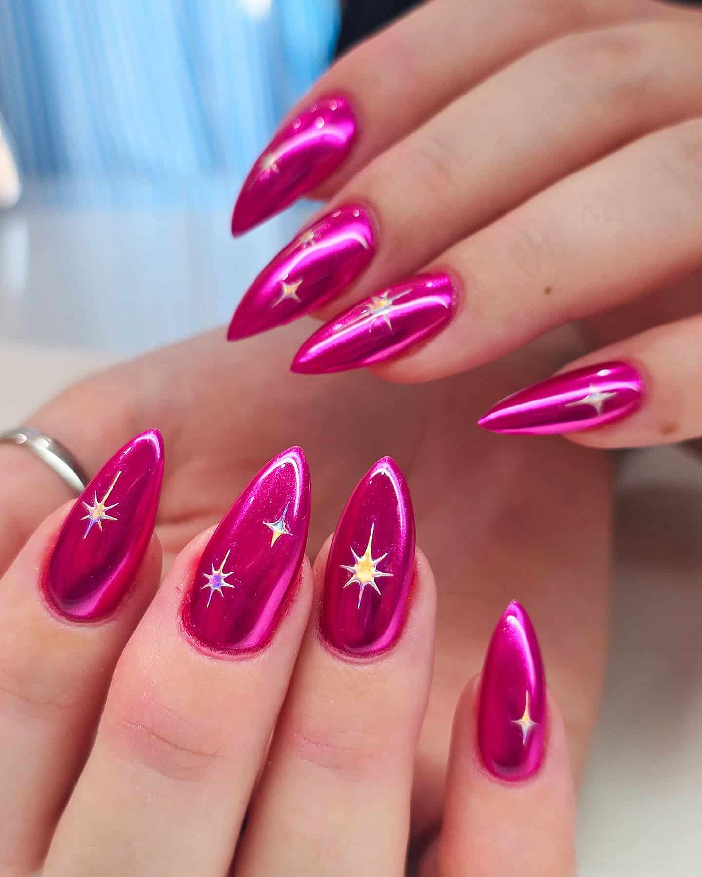 pink chrome nails for summer weddings