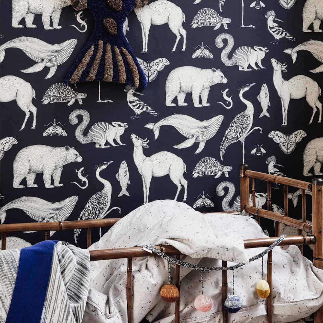 vintage animal print dark blue wallpaper