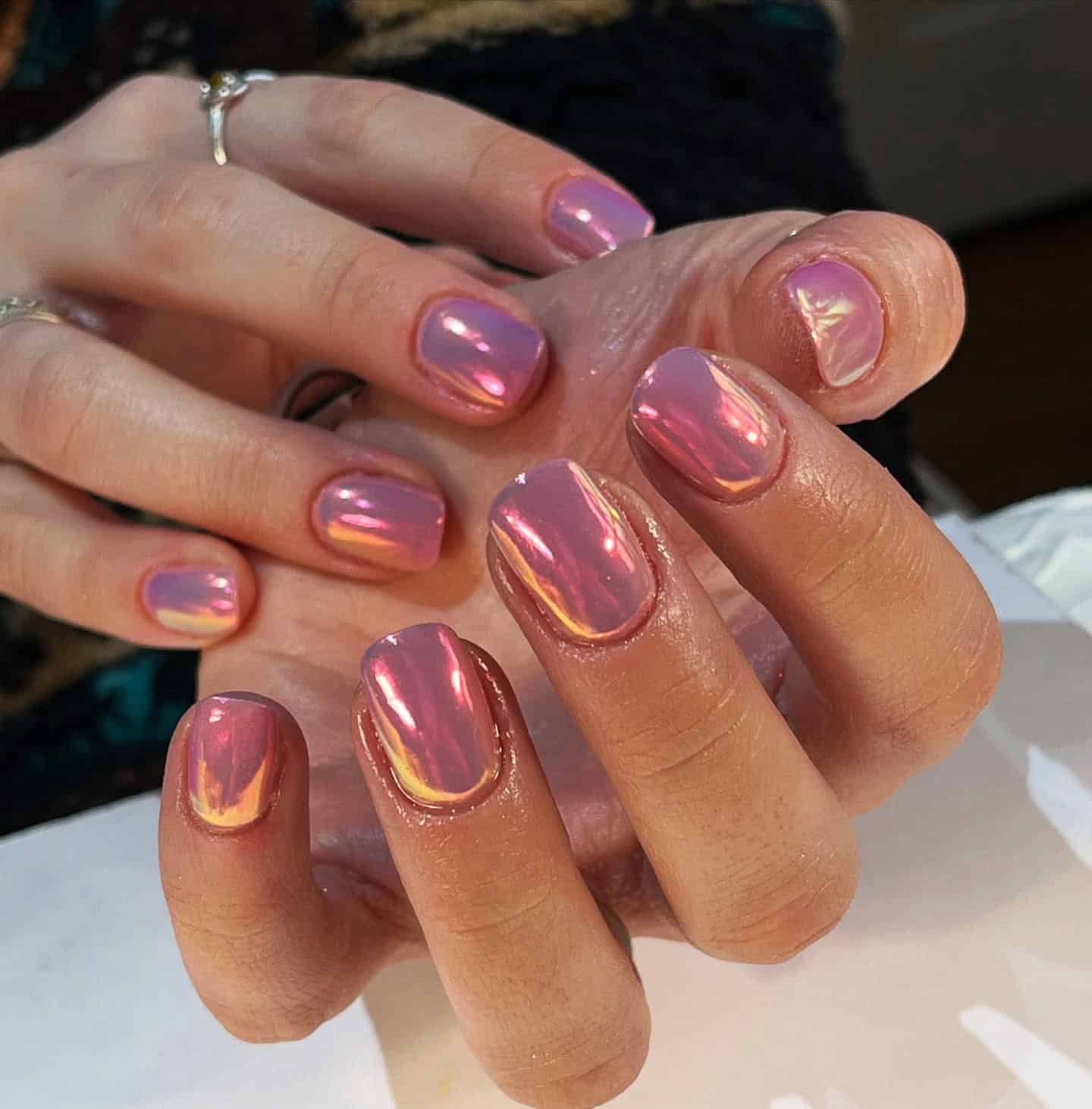 pink chrome nails for summer weddings