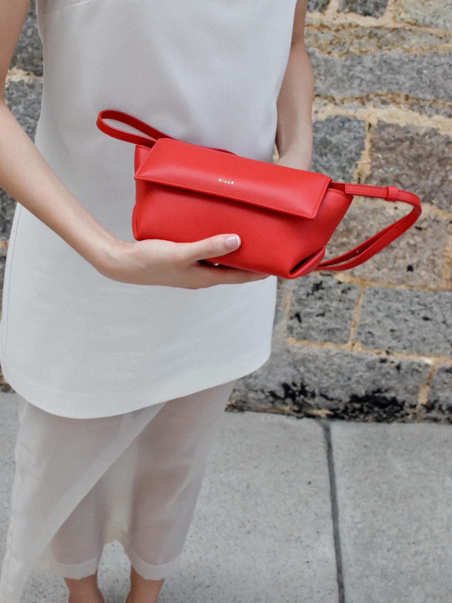 mini red leather bag