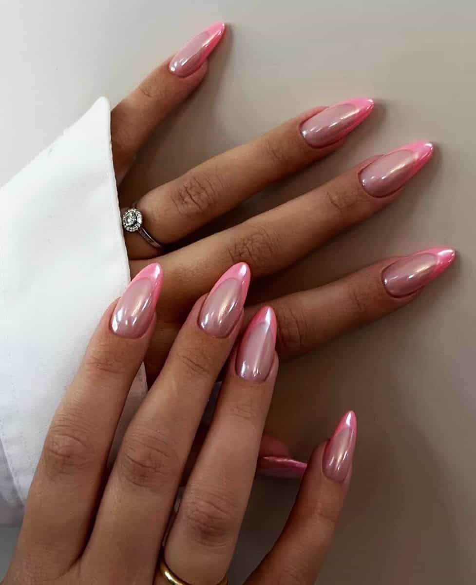 pink chrome nails for summer weddings
