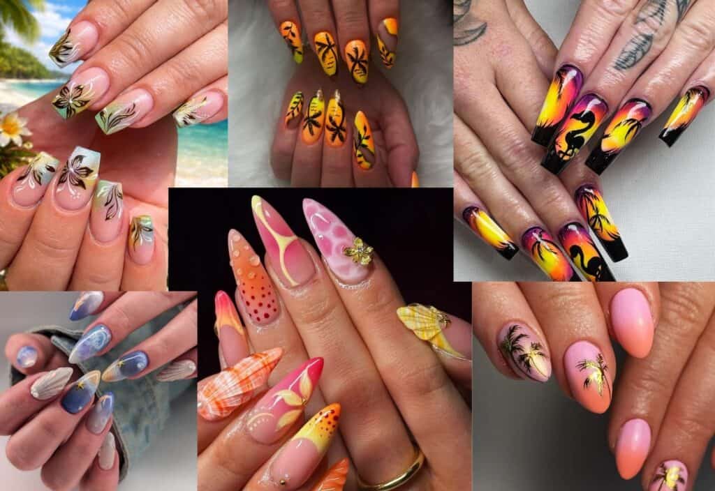 island vacation nails collage