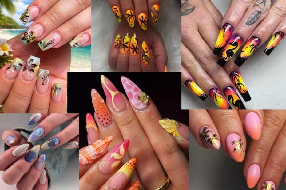 island vacation nails collage