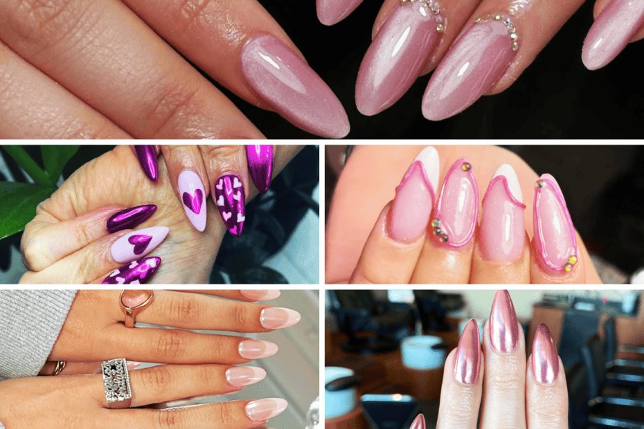 pink chrome nails collage