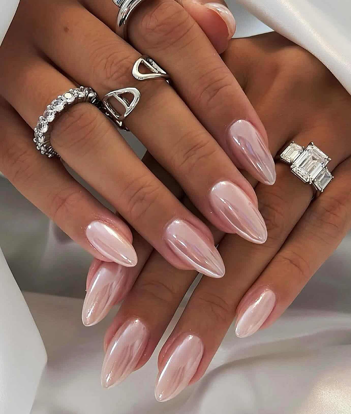 pink chrome nails for summer weddings