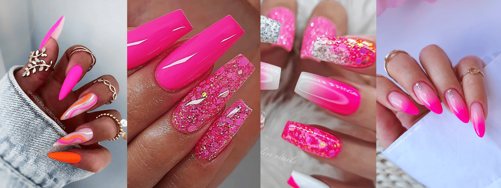 neon pink nails collage
