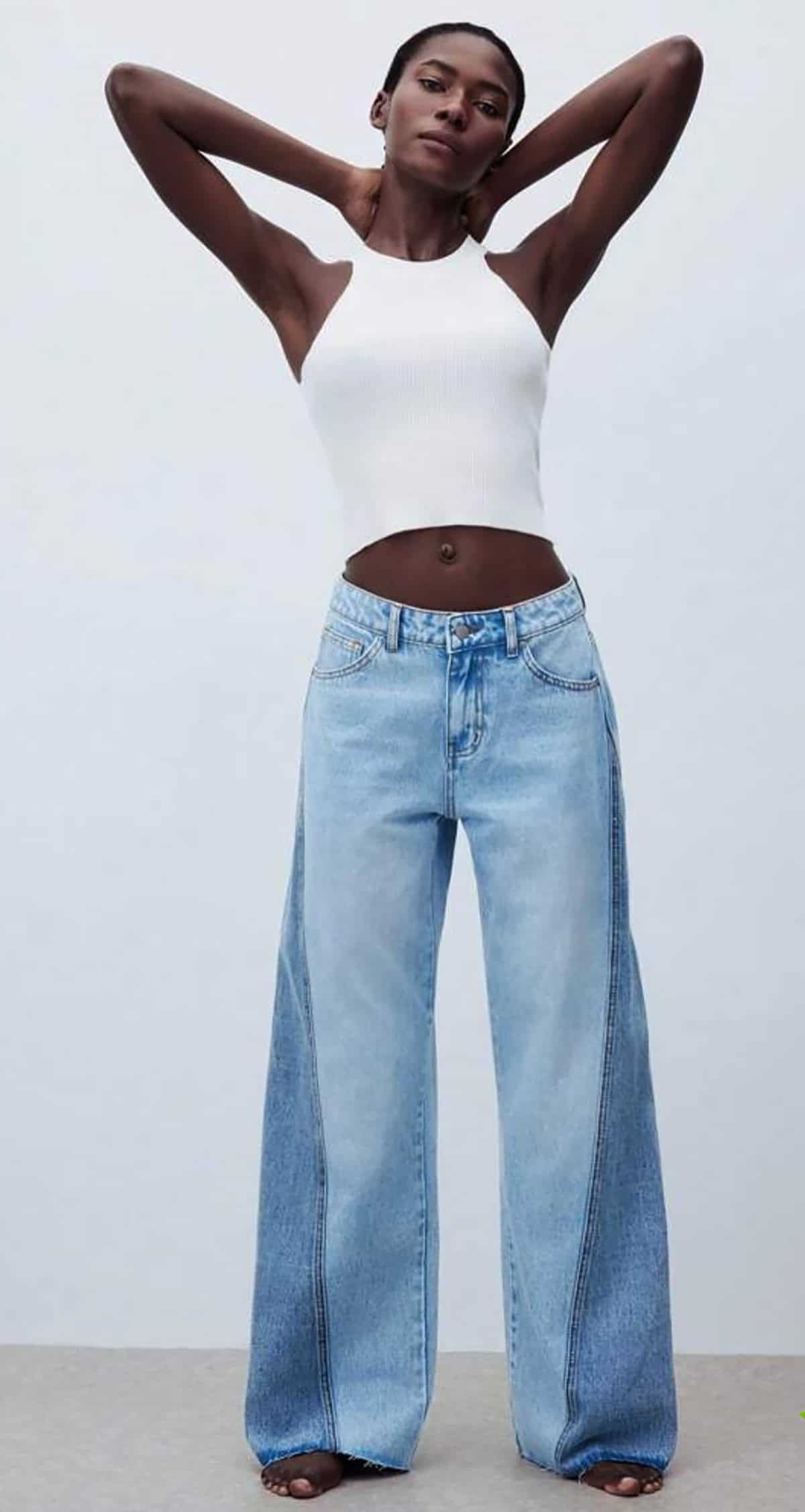 white halter low rise wide leg jeans looks for summer