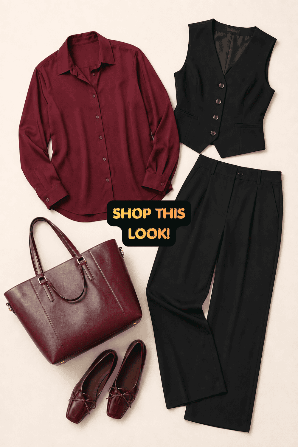 burgundy shirt outfit with tailored vest