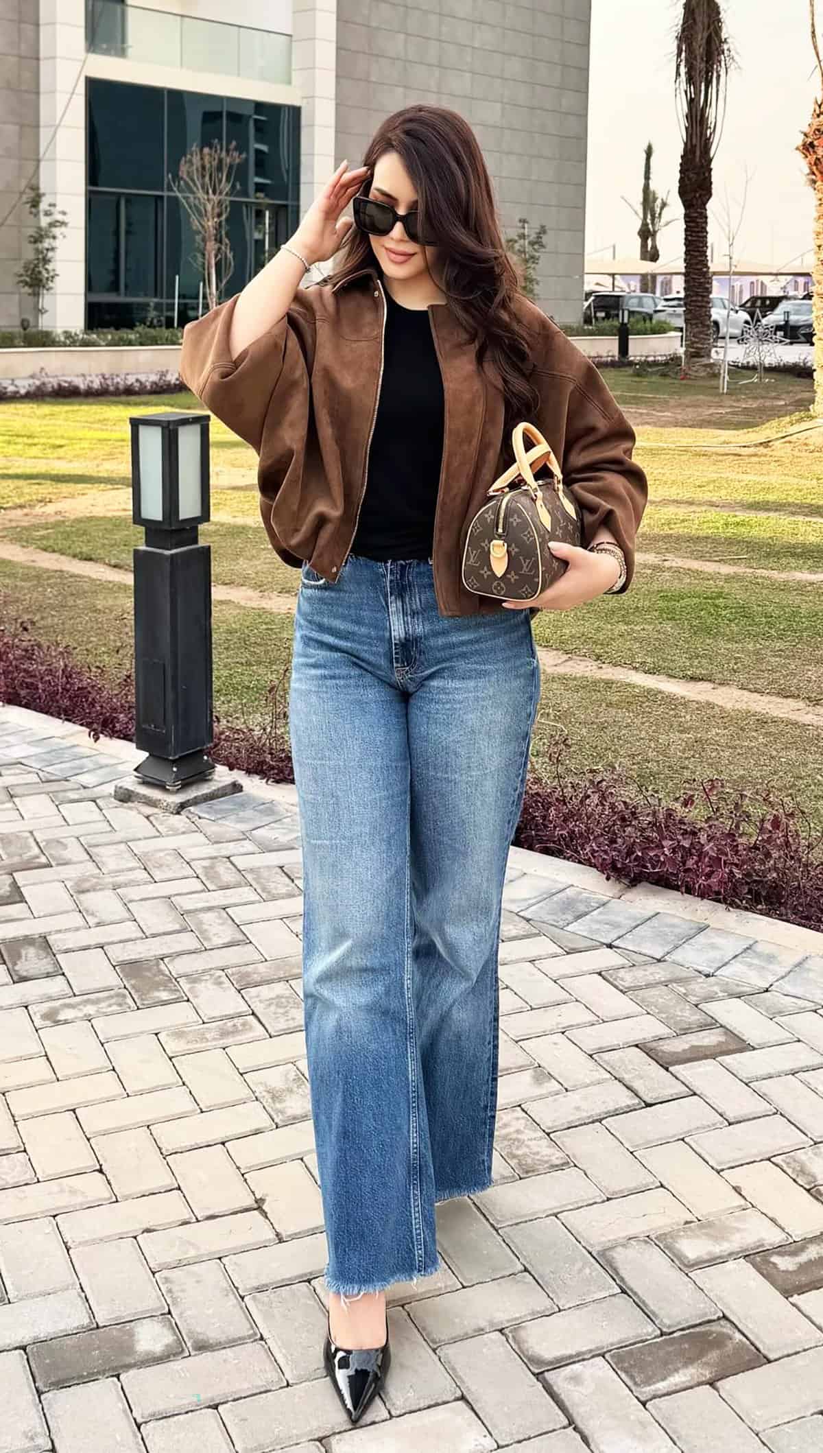 brown jacket with wide-leg jeans, affordable date night outfits